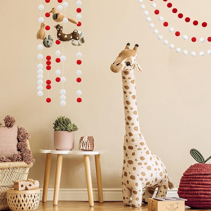 Jishi 3Pk Red Felt Berry Pom Pom Ball Garland Christmas Decorations Indoor Home Decor, Cute Red Berry Christmas Tree Ornaments, String of Pompom Bead Garland Hanging Xmas Holiday Birthday Party Banner