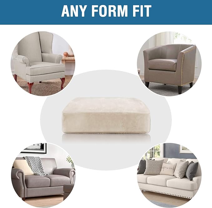 H.VERSAILTEX Velvet Stretch Couch Cushion Cover Plush Cushion Slipcover for Chair Loveseat Sofa Cushion Furniture Protector Seat Cushion Sofa Cover (2 Piece Medium Sofa Cushion Covers, Ivory)