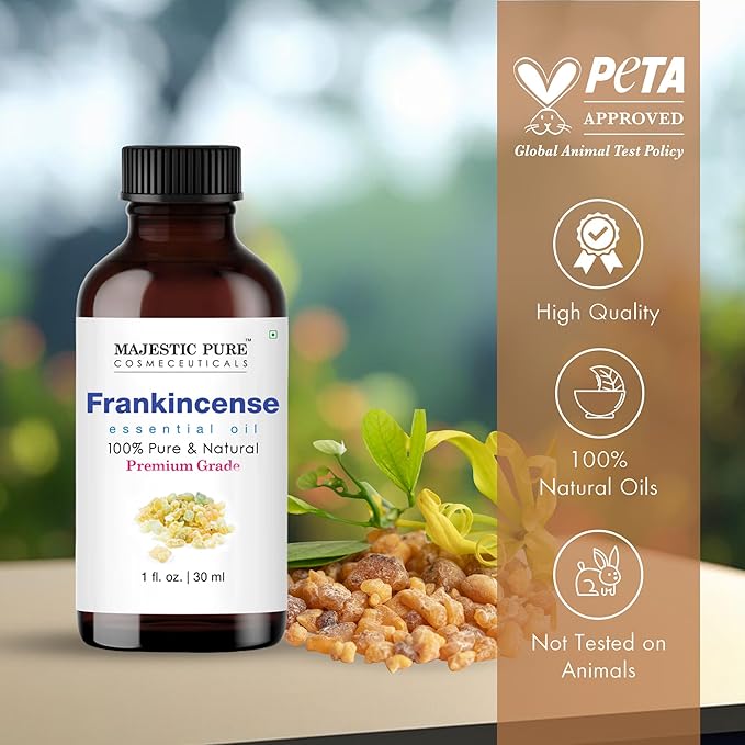 Majestic Pure Frankincense Essential Oil with Glass Dropper - 1 Fl Oz - 100% Pure and Natural Frankincense Oil - Premium Grade Essential Oils for Diffuser, Aromatherapy, Soap and Candle Making