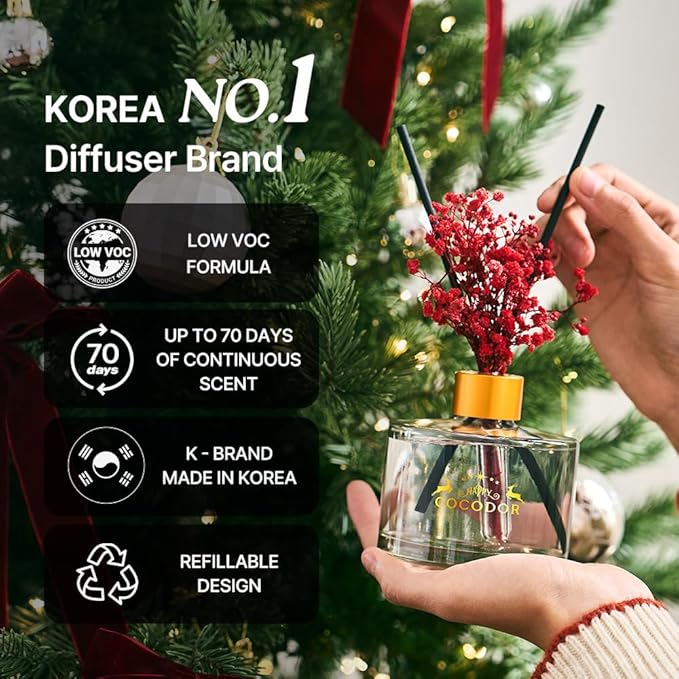 COCODOR Christmas Reed Diffuser Set / 6.7oz / Snow Fig/Holiday Scented Oil with Sticks, Festive Home Fragrance Gift for Xmas & Winter Décor