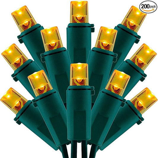 200 Count Orange Wide Angle LED Christmas Lights, 66 ft Green Wire UL Certified Commercial Grade 5mm Holiday String Light Set (Orange)