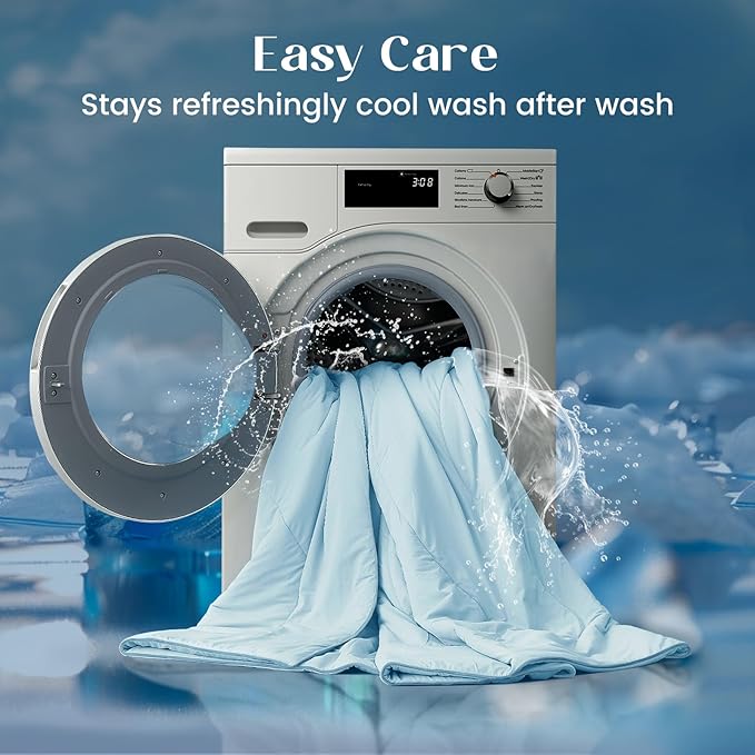 Dream Valley®Outlast®Cooling Comforter, NASA-Grade Technology Cooling Blanket, Q-Max > 0.4 Aerocool™Cooling for Night Sweats, Hot Sleepers, Ice Blue, 90"x90" Queen