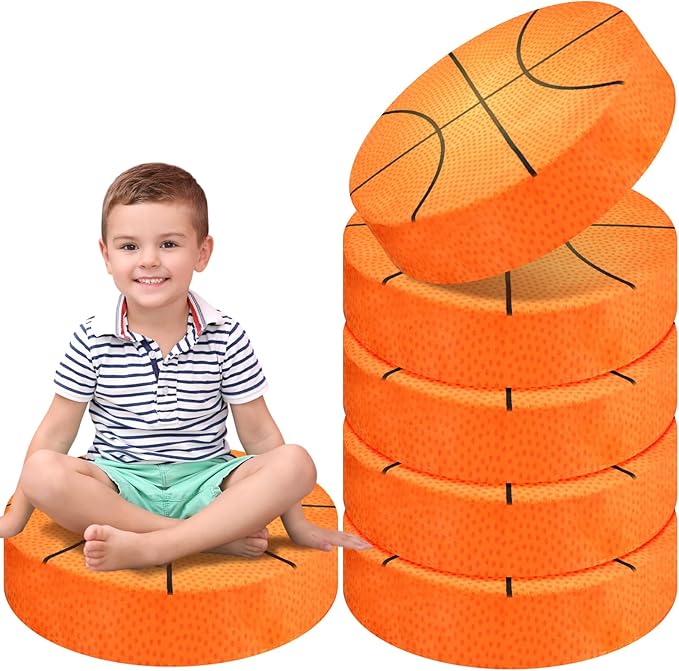 6 Pcs 15 Inch Basketball Cushions Flexible Seating Cushion for Classroom Round Floor Cushions for Kids and Toddlers Floor Sitting Pillow for School Bedroom Home Daycare Yoga Meditation