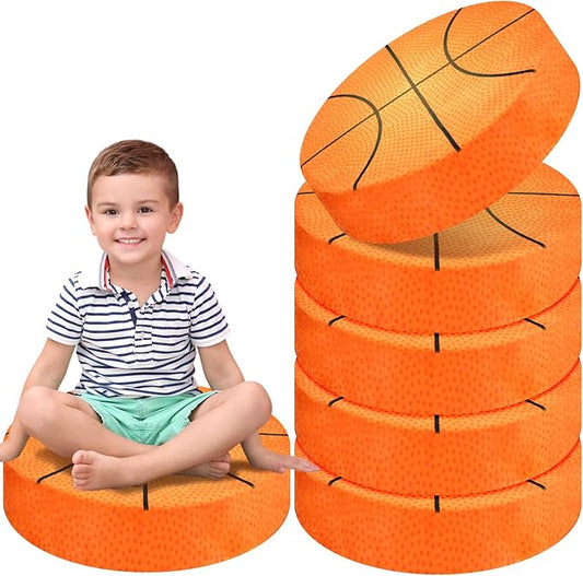 6 Pcs 15 Inch Basketball Cushions Flexible Seating Cushion for Classroom Round Floor Cushions for Kids and Toddlers Floor Sitting Pillow for School Bedroom Home Daycare Yoga Meditation