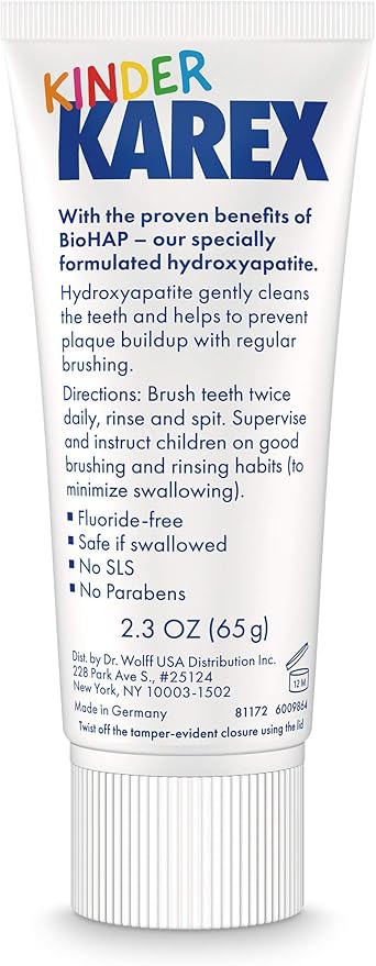 Kinder Karex Hydroxyapatite Kids Toddler Toothpaste I Fluoride Free I Clinically Tested I 2.3 oz (Pack of 3)