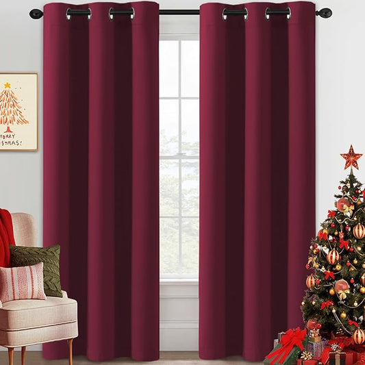 H.VERSAILTEX Christmas Curtains for Bedroom Thermal Insulated Room Darkening Living Room Curtains 84 Inch Long Grommet Privacy Protection Window Curtain Panels/Drapes for Nursery, 2 Panels, Burgundy