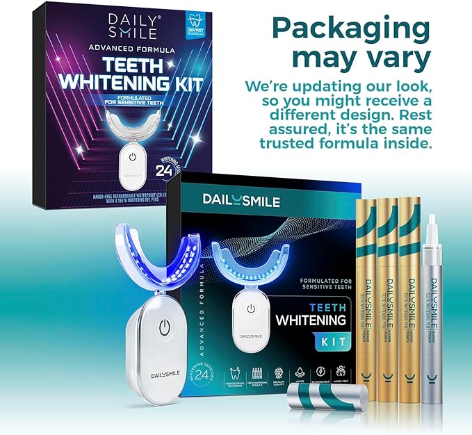 Teeth Whitening Kit with LED - Formulated for Sensitive Teeth, Hands-Free, Waterproof LED Light and 4 Gel Pens, Instant Results