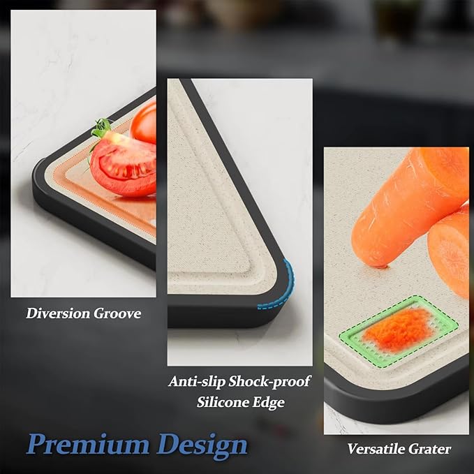 Titanium Cutting Board for Kitchen – Large Double-Sided Food Grade Boards, 16”×11” Pure Titanium & Wheat Straw, Dishwasher Safe, Easy to Clean for Meat, Vegetables & Fruits