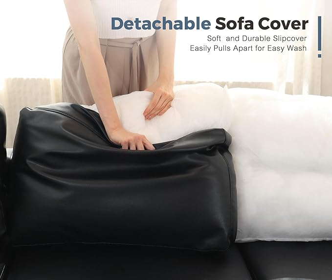 118.5" Faux Leather Modular Sectional Sofa with Storage Seat, Oversized 4 Seater Couch Deep Seat with Removable Cover Black