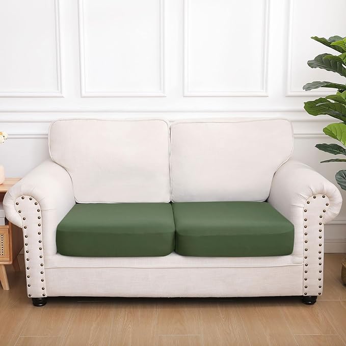 hyha Waterproof Couch Cushion Covers, Stretch Sofa Couch Seat Slipcover for Dog Washable, Non-Slip Waterproof Outdoor Cushion Covers for Patio Furniture Replacement (2 Pieces, Bronze Green)