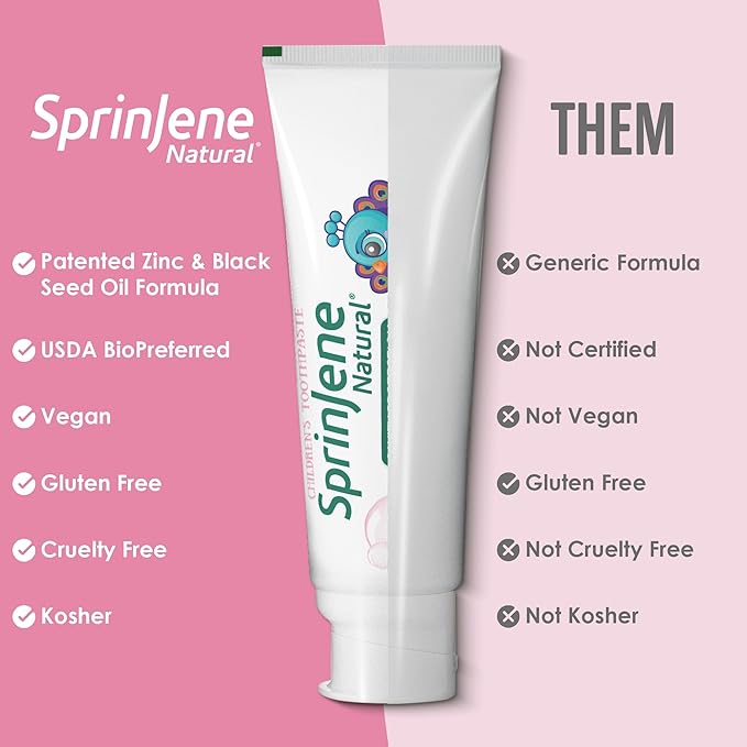 SprinJene Natural Kids Toothpaste, Bubblegum | Natural Children’s Toothpaste for Cavity Protection | Fluoride Toothpaste for Toddlers | 1 Pack