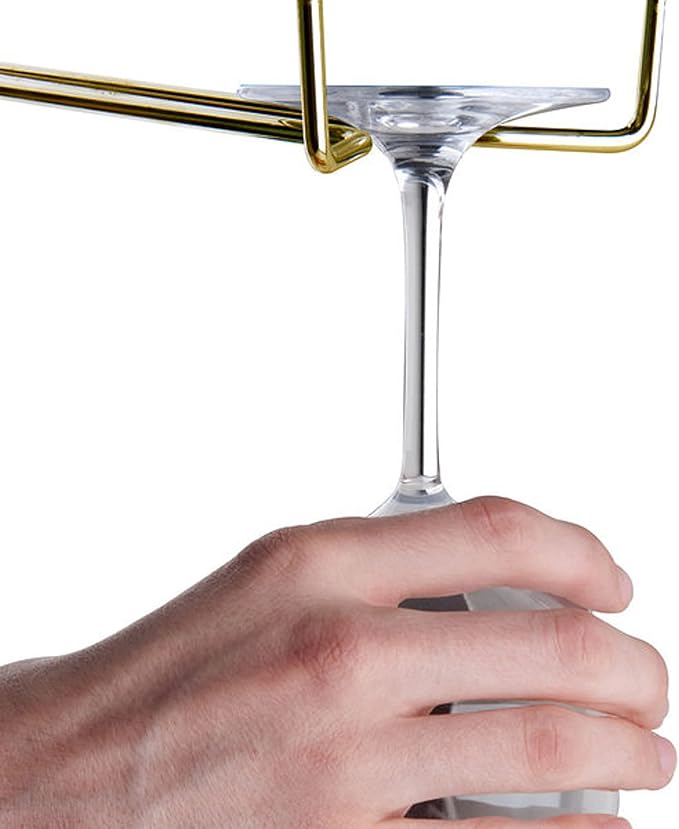 TrueCraftware- 16-Inch Wine Glass Rack Brass Finish Set of 2- Stemware Rack Wire Hanging Rack Under Cabinet Wine Glass Stemware Holder Glass Storage Hanger Organizer for Kitchen and Bar