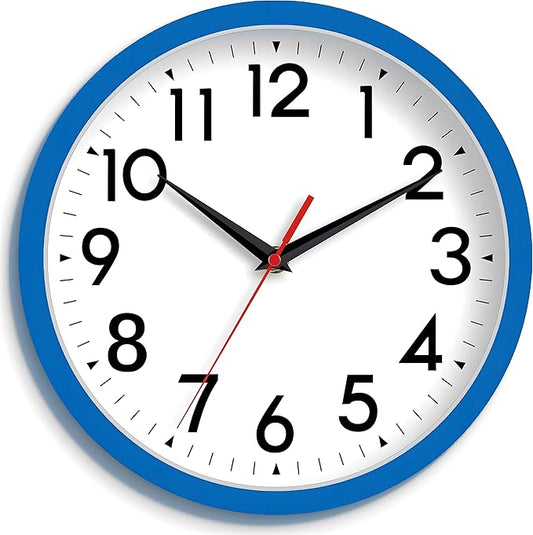 Wall Clock Small Analog 8 Inch Silent Non Ticking Battery Operated Modern Simple Decorative for Kitchen Office Bedroom Bathroom Living Room(Blue)