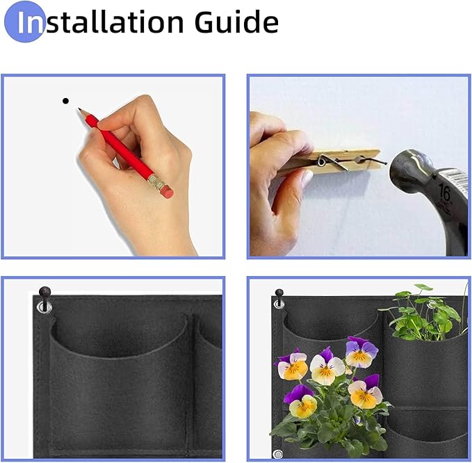 72 Pockets Hanging Planter Bags, Hanging Vertical Wall Mounted Plant Planting Grow Bags, Herb Garden Planter Outdoor Indoor Growing Bag, Gardening Vertical Greening Flower Container(1m×1m, Black)