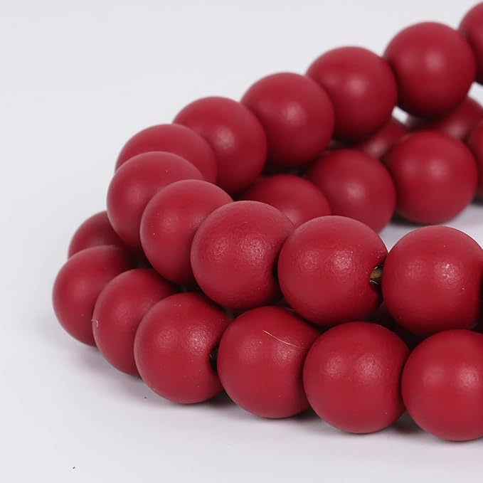 58in Wood Bead Garland with Tassels, Farmhouse Rustic Country Decor Prayer Boho Wall Hanging Decoration (Burgundy)