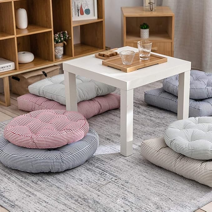 Tiita Indoor/Outdoor Cushions 22 Inch Round Striped Chair Cushions for Patio Garden Seat Cushion Pads for Home Floor Pillows Window Pad Set of 2, Blue