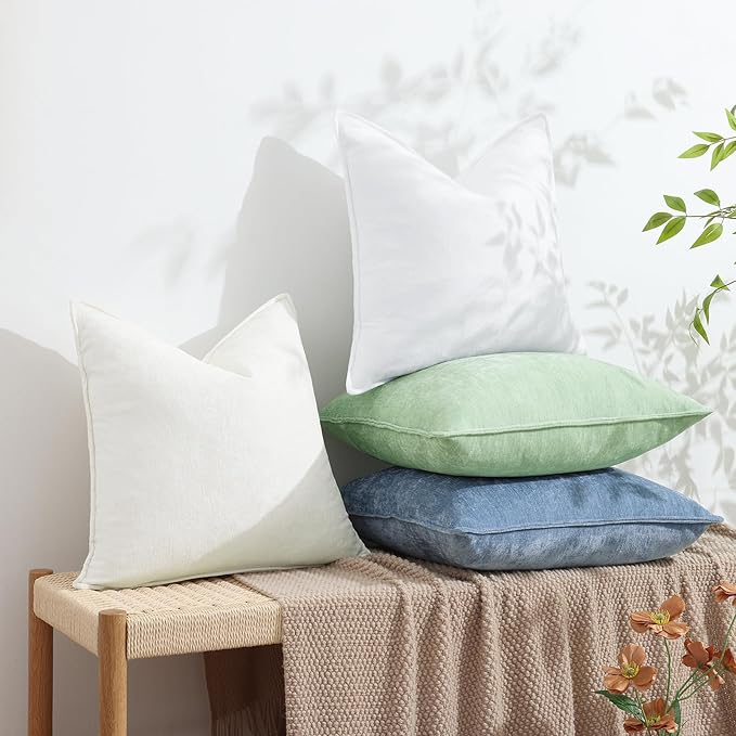 decorUhome Couch Throw Pillow Covers 16x16 Set of 2, Decorative Soft Euro Neutral Chenille Pillow Covers with Elegant Design for Sofa Bed Living Room Home Decor, Blue