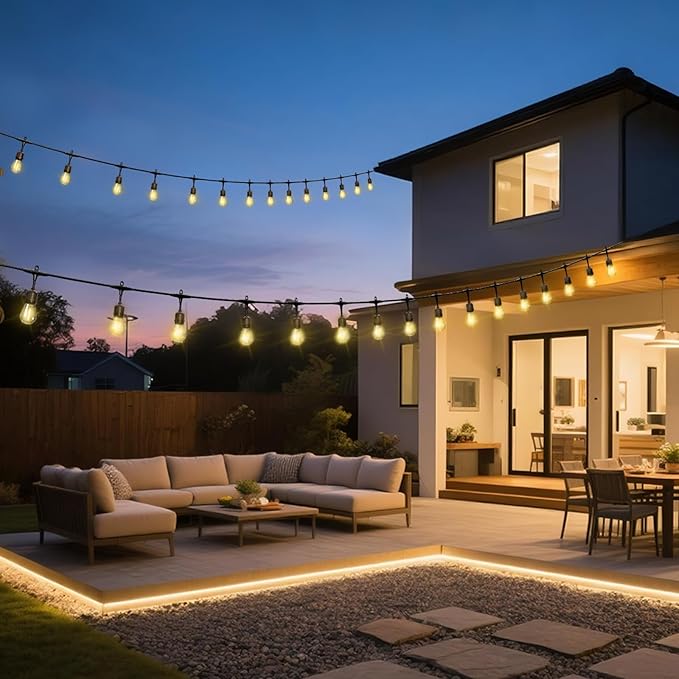 Outdoor Safety String Lights 200FT - 24V 20W Commercial Grade Low Voltage Strand with 80 S14 Shatterproof Bulbs for Tree Garden Yard Cafe Bistro | Warm Yellow 3500K | IP65 Waterproof | UL Listed