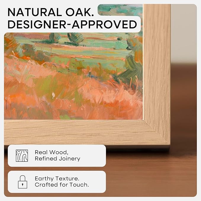 Homeforia 20x20 Wood Picture Frame, High End Natural Oak 20 x 20 Square Light Wooden Frames with Mat 16 by 16 inch Photo, 20by20 Poster Frames Matted to 16x16 Print, Tempered Glass, Wall Kit, Set of 1