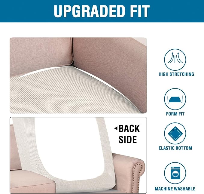 H.VERSAILTEX Super Stretch Individual Chaise Cover Sectional Couch Covers for L Shaped Sofa Both Left/Right Featuring Thick Jacquard Textured Twill Fabric (1 Piece Chaise Cover Large, Porcelain)