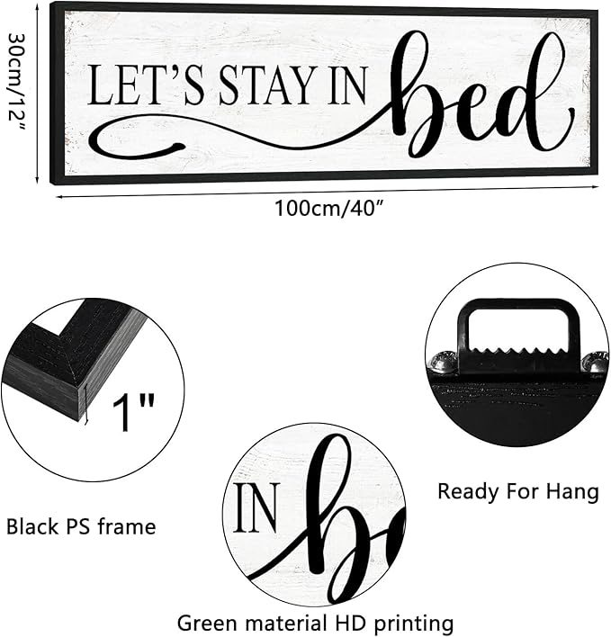 Let's Stay in Bed Wall Decor: Family Bedroom Signs Wall Decor Above Bed Framed Modern Farmhouse Rustic Wall Signs Hanging Plaques Master Bedroom Aesthetic Minimalist Wall Art 12" x 40"