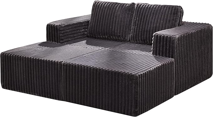 Hobestluk Modular Sectional Sofa Memory Foam Couch Sofa Bed Loveseat with Chaises Cloud Couch with Removable Cover Large Sectional Couches for Living Room (Strip Grey, Sofa Bed)