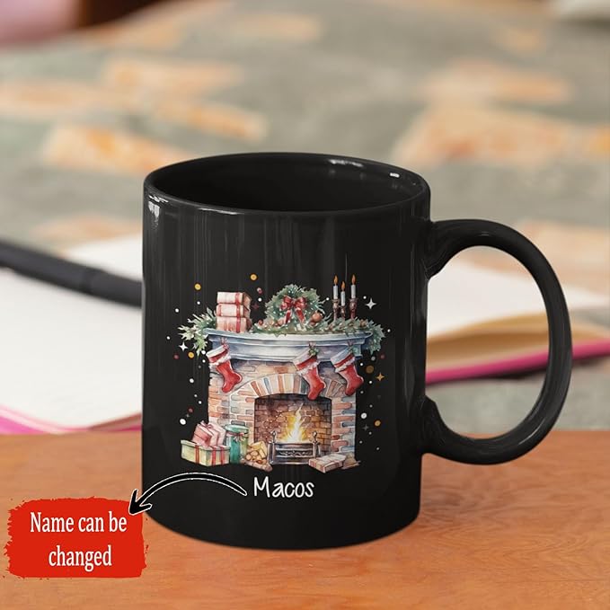 Cute Christmas Design Coffee Mug, Customized Name Black Cup For Christmas, Custom Christmas Themed Ceramic Mug 11oz 15oz, Personalized Christmas Decorative Cup, Gift For Friend Coworker