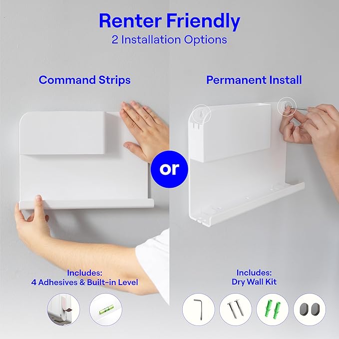 WallShelfie Bedside Wall Organizer - Room Decor, Dorm Room Essential, Floating Bedside Shelf Wall Mount, Makeup Organizer, Remote Control Holder, Room Accessories, Floating Shelves (White)