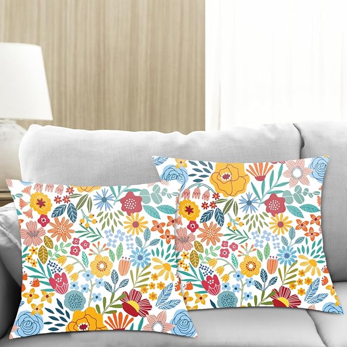 2 Pack Retro Cute Wildflowers Decor Throw Pillow Covers, 18x18 Pillow Cover, Decorative Couch Pillow Covers Flower Decor Pillowcase for Sofa Cushion Sofa Home Bedroom Chair Office Car Seat Living Room