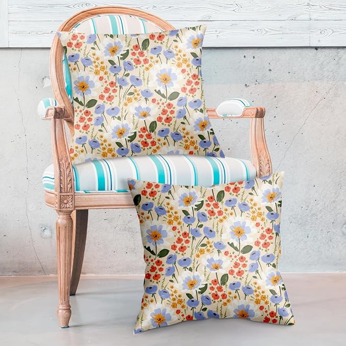 2 Pack Retro Cute Wildflowers Decor Throw Pillow Covers, 18x18 Pillow Cover, Decorative Couch Pillow Covers Flower Decor Pillowcase for Sofa Cushion Sofa Home Bedroom Bed Office Car Seat Living Room