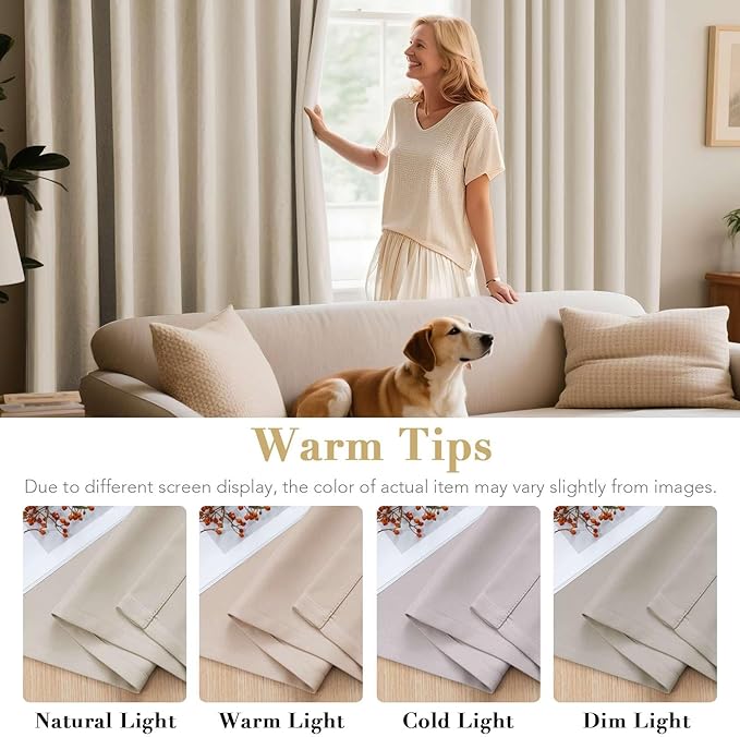 H.VERSAILTEX Ultra Soft Microfiber Thermal Insulated Antique Copper Grommet Blackout Curtains/Window Treatment Draperies 52 by 72 - Inch for Living Room/Bedroom, Set of 2 - Natural