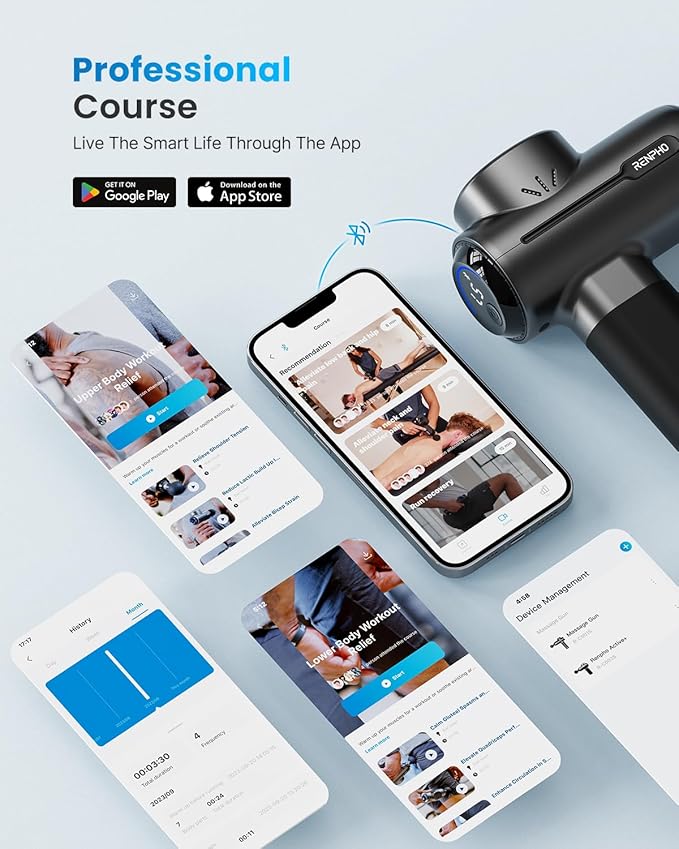 RENPHO Massage Gun with Heat and Cold, Portable Percussion Muscle Deep Tissue Massager with Bluetooth, Carry Case, Gifts for Men Women, Active+ Thermacool