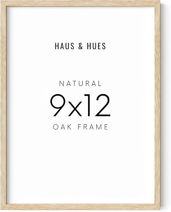 HAUS AND HUES Beige Oak Wood 9x12 Picture Frame - Modern Wood Wall Art Display - Lightweight 9x12 Frame for Art Prints, Photos, Posters - Ready-to-Hang Vertically & Horizontally