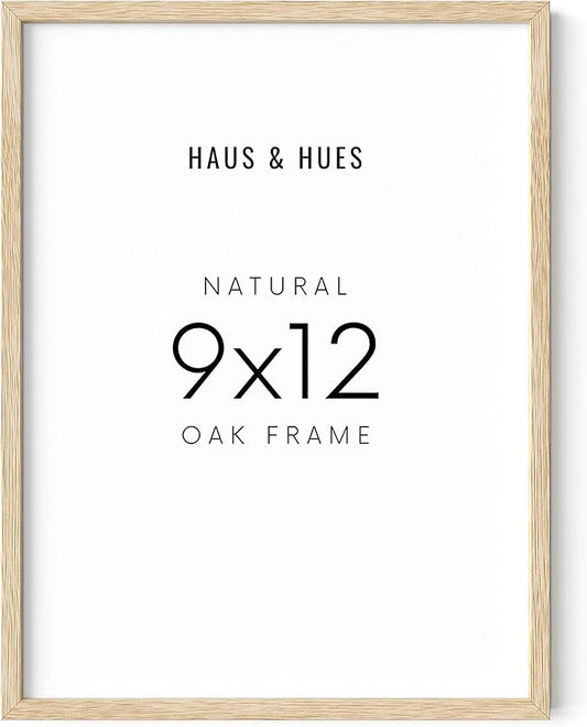 HAUS AND HUES Beige Oak Wood 9x12 Picture Frame - Modern Wood Wall Art Display - Lightweight 9x12 Frame for Art Prints, Photos, Posters - Ready-to-Hang Vertically & Horizontally