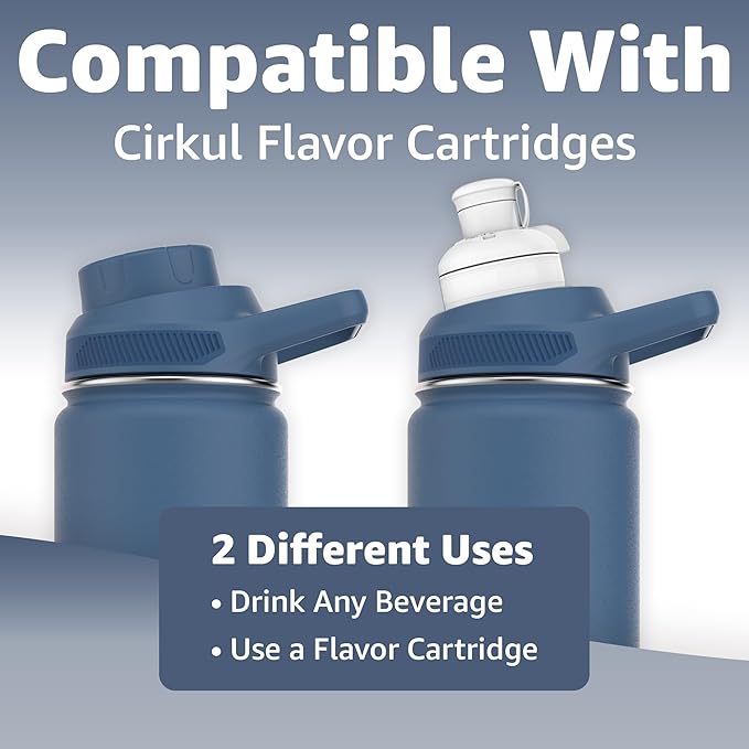 Chill Oasis Water Bottle | Compatible With Popular Flavor Cartridges | BPA Free, Leak Proof, Double-Walled Vacuum Insulated Stainless Steel, and Dishwasher Safe | Cold for 24 Hours (Navy, 22oz)