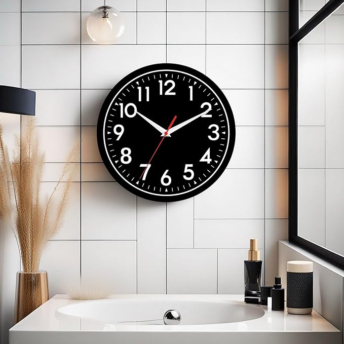 Wall Clock Black Battery Operated 10 Inch Simpel Silent Non Ticking Analog Decorative for Kitchen Bathroom Bedroom Office Living Room School Classroom(Black)