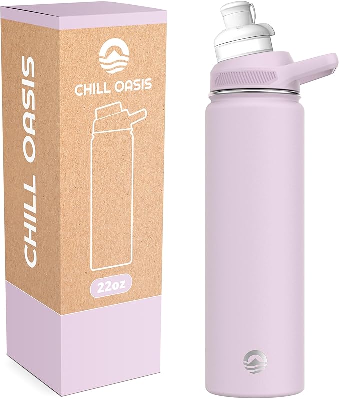 Chill Oasis Water Bottle | Compatible With Popular Flavor Cartridges | BPA Free, Leak Proof, Double-Walled Vacuum Insulated Stainless Steel, and Dishwasher Safe | Cold for 24 Hours (Lavender, 22oz)
