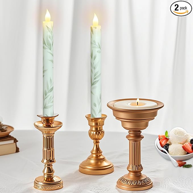Willow Leaf Flameless Taper Candles with Remote & Timer Real Wax LED Taper Candles Flickering Candlesticks Battery Operated Candle for Home Wedding Party Summer Fall Christmas Decor 2 Pack 9.6"