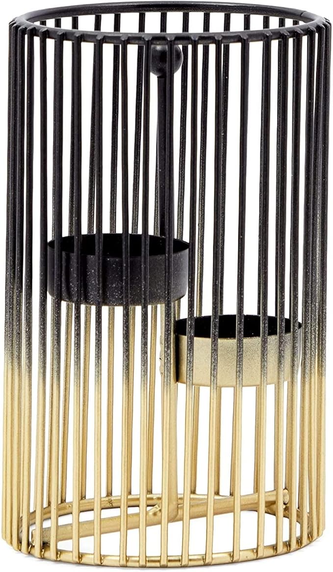Juvale Set of 2 Black and Gold Geometric Candle Holders for Modern Table Decor (2 Sizes) - Black and Gold Candle Holder Set for Table Centerpieces
