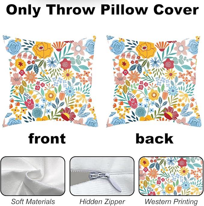 2 Pack Retro Cute Wildflowers Decor Throw Pillow Covers, 18x18 Pillow Cover, Decorative Couch Pillow Covers Flower Decor Pillowcase for Sofa Cushion Sofa Home Bedroom Chair Office Car Seat Living Room