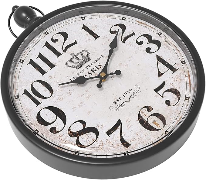 Menterry Retro Round Wall Clock. Black Vintage Antique Style Decor Wall Clocks for Kitchen,Farmhouse,Bedroom,Bathroom,Office, (11.8" H x 9.3" W)