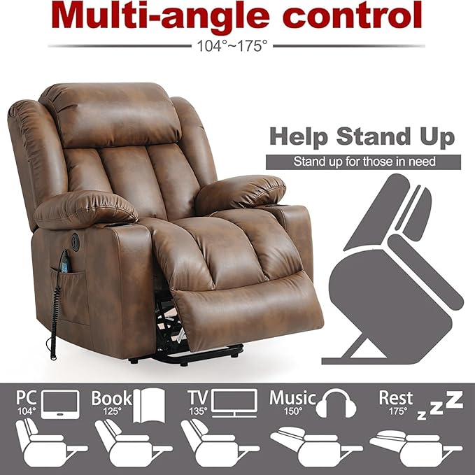 Power Lift Recliner Chair for Elderly Breathable Leather Recliner Chair with Massage and Heat for People Limited Mobility,2 Cup Holders,Electric Stand Assist,USB Ports,Gifts for Family (Ochre)