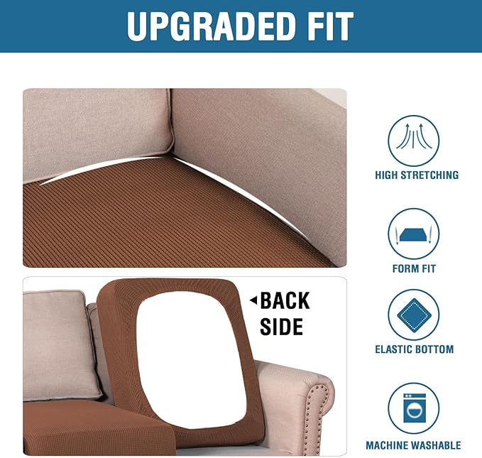 H.VERSAILTEX Super Stretch Individual Seat Cushion Covers Sofa Covers Couch Cushion Covers Slipcover Sets Thick Jacquard Textured Twill Fabric (2 Piece Medium Sofa Cushion Covers, Caramel)