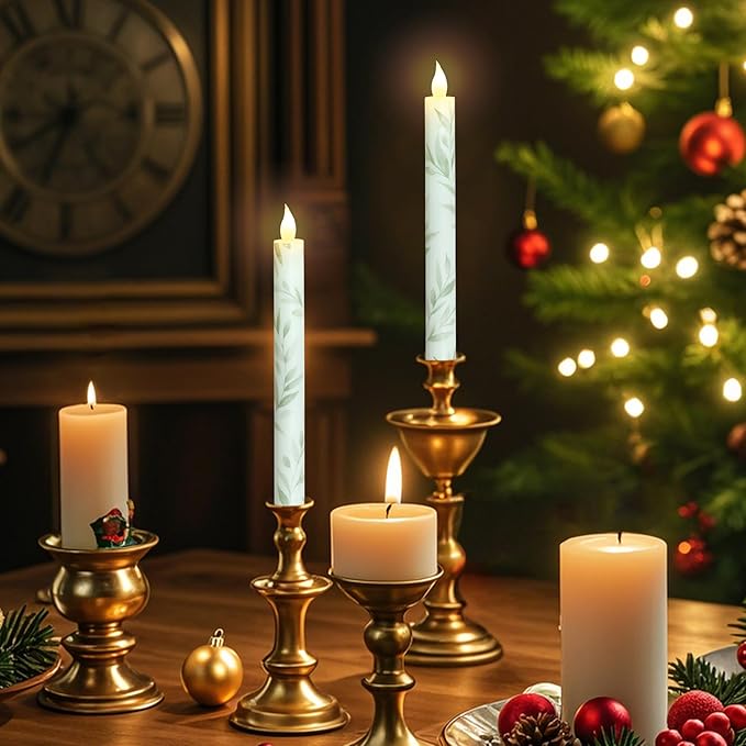 Willow Leaf Flameless Taper Candles with Remote & Timer Real Wax LED Taper Candles Flickering Candlesticks Battery Operated Candle for Home Wedding Party Summer Fall Christmas Decor 2 Pack 9.6"
