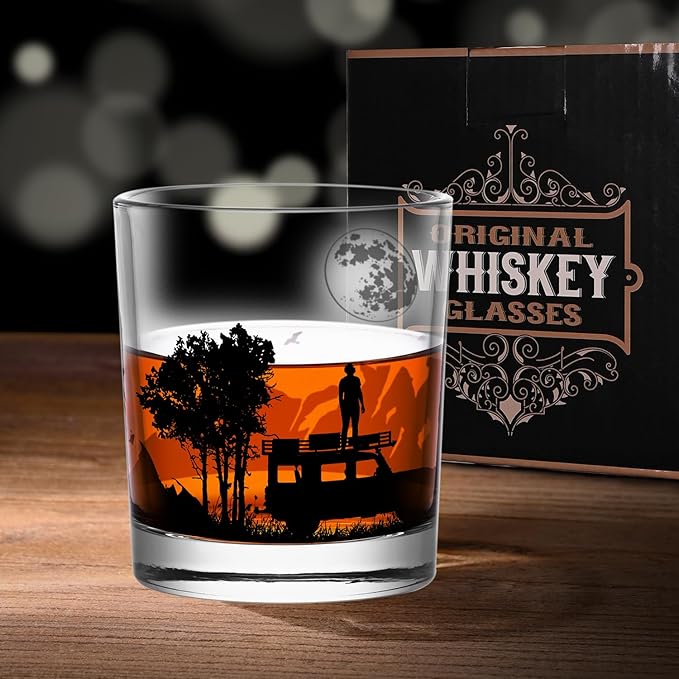 Old Fashioned Whiskey Glasses, Stemless Wine Glasses with Gift Box, 10Oz Rocks Glass for Scotch Cocktail Bourbon Vodka Liquor, Unique Gifts for Dad, Husband, Father's Day, Anniversary
