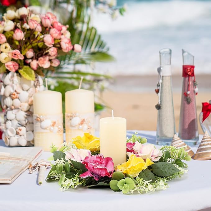 6 Pcs Artificial Rose Wreaths for Kitchen Cabinet Mini Floral Wreath Colourful Roses Hanging Wreaths for Pillar Front Door Porch Wall Window Farmhouse Decoration