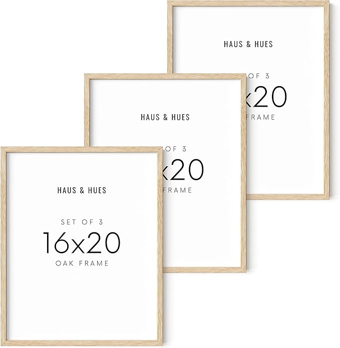 HAUS AND HUES Beige Wood Oak 16x20 Picture Frame, Set of 3 - Modern Wood Wall Art Display - Lightweight 16x20 Frame Set of 3 for Art Prints, Photos, Posters - Ready-to-Hang Vertically & Horizontally