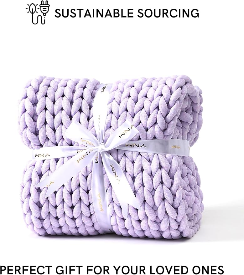 YnM Chunky Throw Blanket, Medium-Weight, Hand Knitted, Skin Friendly, Ventilated and Breathable, Machine Washable, Home Décor Piece for Couch, Sofa and Bed (Iris Lavender, 40x50 Inch)
