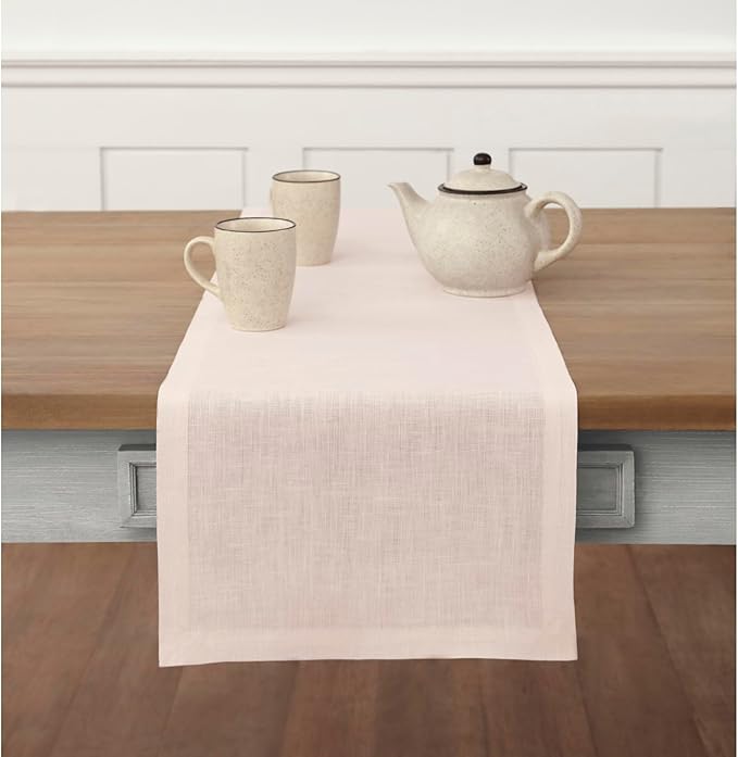 Solino Home Linen Pink Table Runner 90 Inches Long - 100% Pure Linen 14 x 90 Inch Table Runner for Halloween - Fete