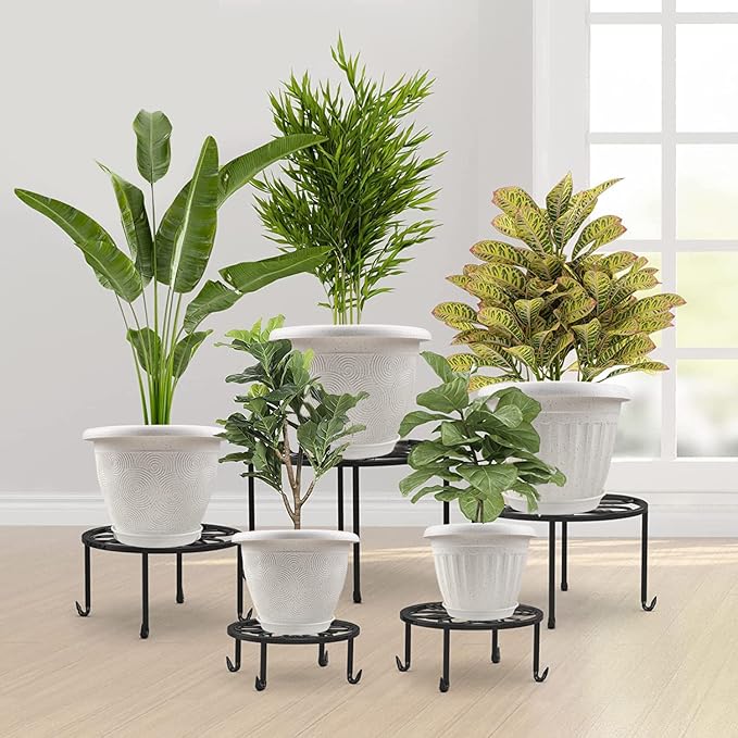 Plastic Flower Pots Planters for Indoor Plants, 4 Pack 14 Inch White Plant Pots with Drainage Hole & Tray, Modern Decorative Large Plant Pot with Saucer for Indoor Outdoor Plants Garden House Planter